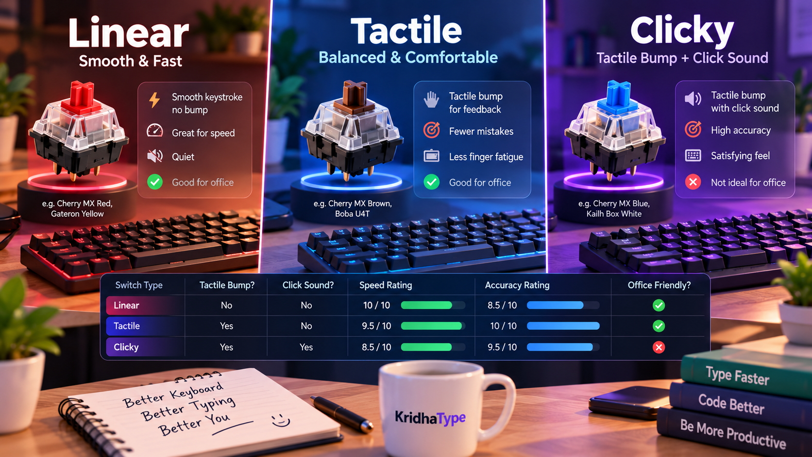 Linear vs Tactile vs Clicky Switches: Which Keyboard Switch Is Best for Typing?